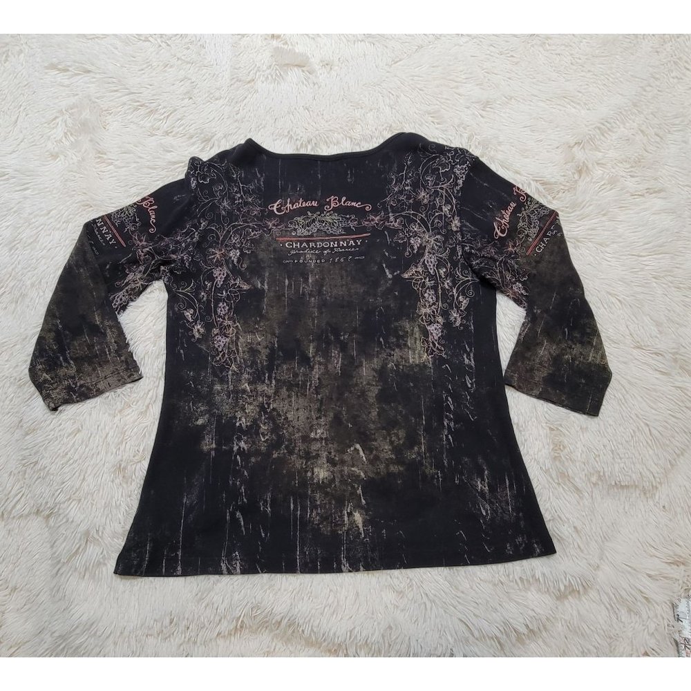 Vintage Mona Lisa 3/4 Sleeve Women's Shirt, Chateau Blanc Design, Size Medium